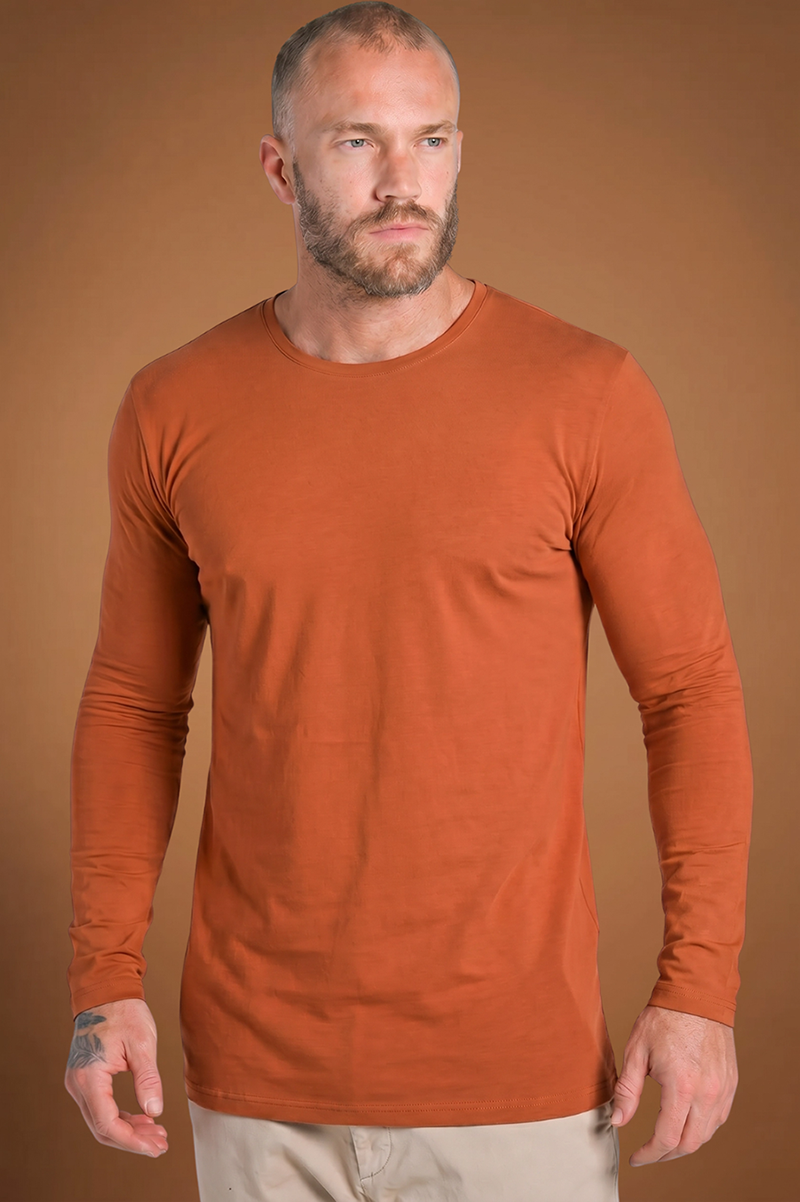 Camiseta Unique Gola Careca Manga Longa Algodão Egípcio com Elastano Terracota
